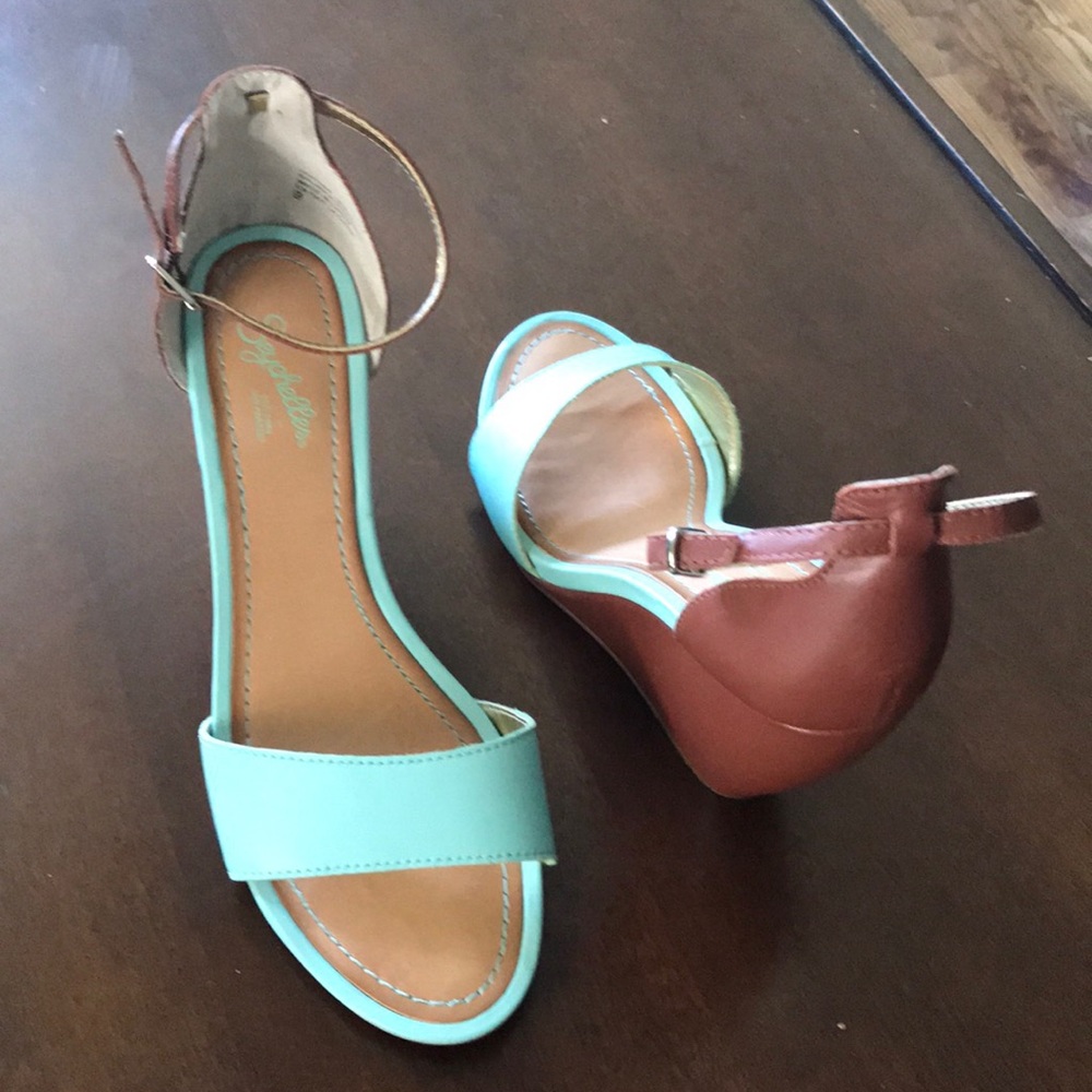 Brown and Aqua Wedge Shoes size 9